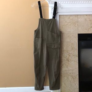 Army green suspender denim jumpsuit